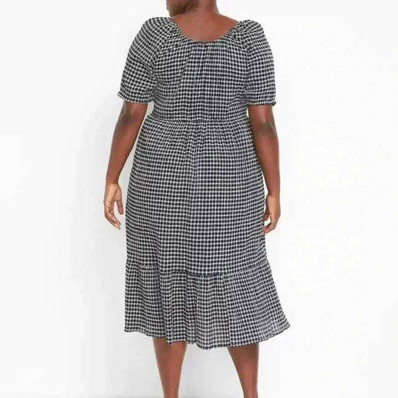 Lane Bryant Gingham Perfect Sleeve Tiered Midi Dress 12 - Picture 3 of 4